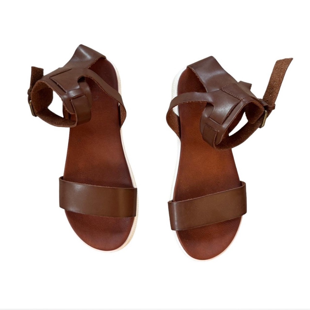 Brown Platform Leather Strap Sandals